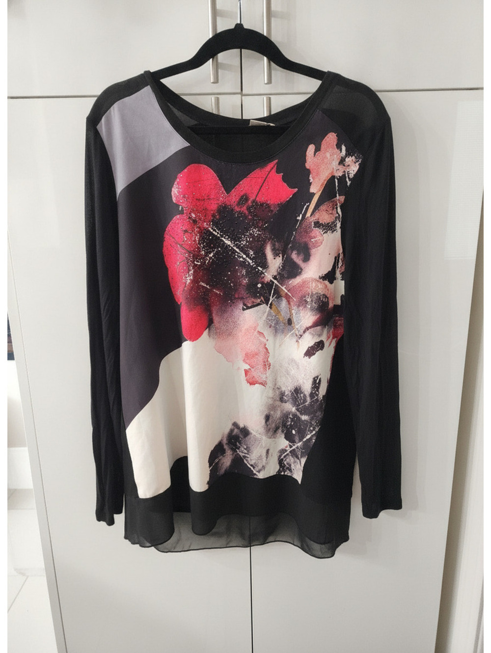 Christopher & Banks Women's Large Black Floral Print Long Sleeve Blouse